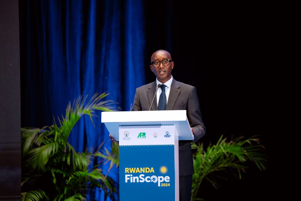 AFR CEO Jean-Bosco Iyacu speaking at the 2024 FinScope Survey launch.